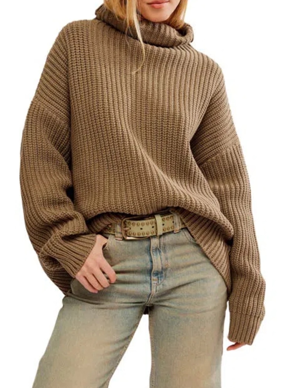 New Free People Swim Too Deep Olive Knit Oversized Sweater